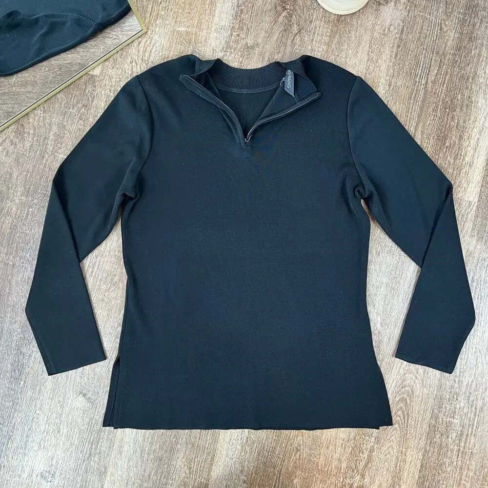 Ming Wang Mock Neck Tunic Knit Black Sweater Top